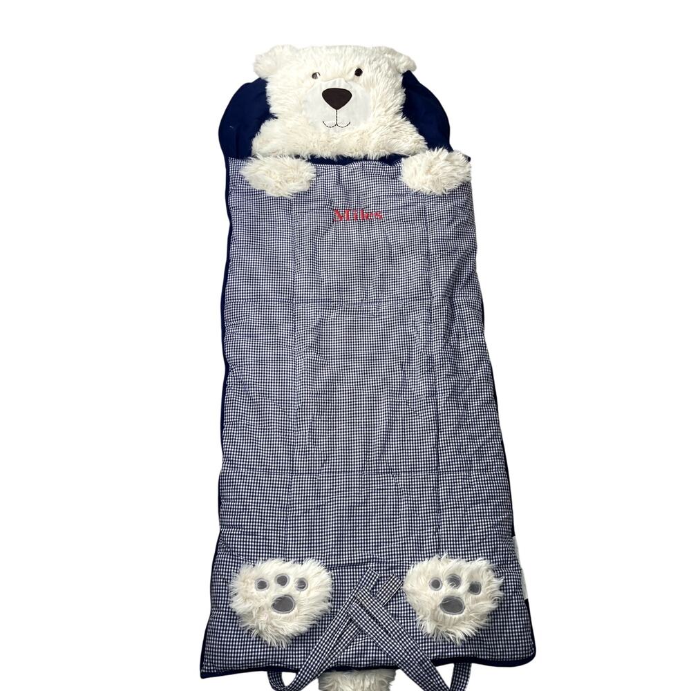Pottery Barn Kids Gingham Bear Shaggy Critter Head Sleeping Bag